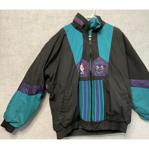 Vintage Charlotte Hornets PufferJacket Mens Large NBA Reversible Pro Player 90s